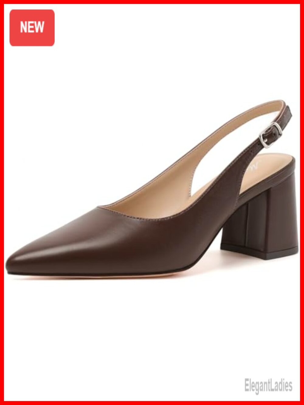 Pointed Closed Toe Block Slingback Heels Chunky Heels Office Pumps